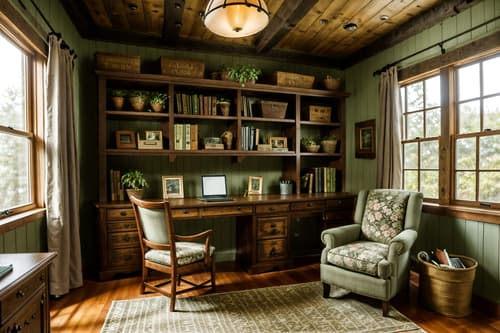photo from pinterest of cottagecore-style interior designed (study room interior) with lounge chair and desk lamp and office chair and bookshelves and plant and cabinets and writing desk and lounge chair. . with organic and rustic and floral patterns and earthy and cottage style and country style and natural and muted colors. . cinematic photo, highly detailed, cinematic lighting, ultra-detailed, ultrarealistic, photorealism, 8k. trending on pinterest. cottagecore interior design style. masterpiece, cinematic light, ultrarealistic+, photorealistic+, 8k, raw photo, realistic, sharp focus on eyes, (symmetrical eyes), (intact eyes), hyperrealistic, highest quality, best quality, , highly detailed, masterpiece, best quality, extremely detailed 8k wallpaper, masterpiece, best quality, ultra-detailed, best shadow, detailed background, detailed face, detailed eyes, high contrast, best illumination, detailed face, dulux, caustic, dynamic angle, detailed glow. dramatic lighting. highly detailed, insanely detailed hair, symmetrical, intricate details, professionally retouched, 8k high definition. strong bokeh. award winning photo.