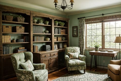 photo from pinterest of cottagecore-style interior designed (study room interior) with lounge chair and desk lamp and office chair and bookshelves and plant and cabinets and writing desk and lounge chair. . with organic and rustic and floral patterns and earthy and cottage style and country style and natural and muted colors. . cinematic photo, highly detailed, cinematic lighting, ultra-detailed, ultrarealistic, photorealism, 8k. trending on pinterest. cottagecore interior design style. masterpiece, cinematic light, ultrarealistic+, photorealistic+, 8k, raw photo, realistic, sharp focus on eyes, (symmetrical eyes), (intact eyes), hyperrealistic, highest quality, best quality, , highly detailed, masterpiece, best quality, extremely detailed 8k wallpaper, masterpiece, best quality, ultra-detailed, best shadow, detailed background, detailed face, detailed eyes, high contrast, best illumination, detailed face, dulux, caustic, dynamic angle, detailed glow. dramatic lighting. highly detailed, insanely detailed hair, symmetrical, intricate details, professionally retouched, 8k high definition. strong bokeh. award winning photo.