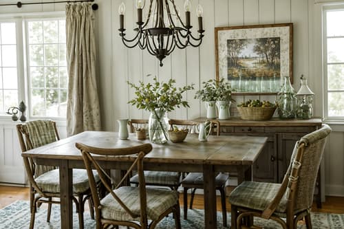 photo from pinterest of cottagecore-style interior designed (dining room interior) with dining table chairs and plant and vase and table cloth and plates, cutlery and glasses on dining table and light or chandelier and painting or photo on wall and dining table. . with natural and muted colors and floral patterns and organic and cottage style and country style and earthy and traditional. . cinematic photo, highly detailed, cinematic lighting, ultra-detailed, ultrarealistic, photorealism, 8k. trending on pinterest. cottagecore interior design style. masterpiece, cinematic light, ultrarealistic+, photorealistic+, 8k, raw photo, realistic, sharp focus on eyes, (symmetrical eyes), (intact eyes), hyperrealistic, highest quality, best quality, , highly detailed, masterpiece, best quality, extremely detailed 8k wallpaper, masterpiece, best quality, ultra-detailed, best shadow, detailed background, detailed face, detailed eyes, high contrast, best illumination, detailed face, dulux, caustic, dynamic angle, detailed glow. dramatic lighting. highly detailed, insanely detailed hair, symmetrical, intricate details, professionally retouched, 8k high definition. strong bokeh. award winning photo.