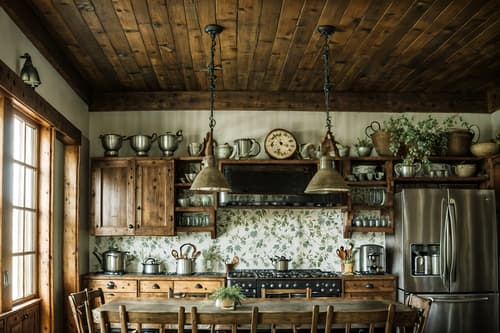 photo from pinterest of cottagecore-style interior designed (kitchen living combo interior) with chairs and furniture and occasional tables and kitchen cabinets and stove and bookshelves and rug and plant. . with rustic and organic and cottage style and natural and country style and floral patterns and earthy and traditional. . cinematic photo, highly detailed, cinematic lighting, ultra-detailed, ultrarealistic, photorealism, 8k. trending on pinterest. cottagecore interior design style. masterpiece, cinematic light, ultrarealistic+, photorealistic+, 8k, raw photo, realistic, sharp focus on eyes, (symmetrical eyes), (intact eyes), hyperrealistic, highest quality, best quality, , highly detailed, masterpiece, best quality, extremely detailed 8k wallpaper, masterpiece, best quality, ultra-detailed, best shadow, detailed background, detailed face, detailed eyes, high contrast, best illumination, detailed face, dulux, caustic, dynamic angle, detailed glow. dramatic lighting. highly detailed, insanely detailed hair, symmetrical, intricate details, professionally retouched, 8k high definition. strong bokeh. award winning photo.