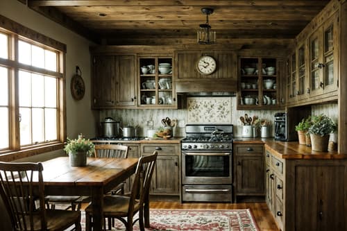 photo from pinterest of cottagecore-style interior designed (kitchen living combo interior) with chairs and furniture and occasional tables and kitchen cabinets and stove and bookshelves and rug and plant. . with rustic and organic and cottage style and natural and country style and floral patterns and earthy and traditional. . cinematic photo, highly detailed, cinematic lighting, ultra-detailed, ultrarealistic, photorealism, 8k. trending on pinterest. cottagecore interior design style. masterpiece, cinematic light, ultrarealistic+, photorealistic+, 8k, raw photo, realistic, sharp focus on eyes, (symmetrical eyes), (intact eyes), hyperrealistic, highest quality, best quality, , highly detailed, masterpiece, best quality, extremely detailed 8k wallpaper, masterpiece, best quality, ultra-detailed, best shadow, detailed background, detailed face, detailed eyes, high contrast, best illumination, detailed face, dulux, caustic, dynamic angle, detailed glow. dramatic lighting. highly detailed, insanely detailed hair, symmetrical, intricate details, professionally retouched, 8k high definition. strong bokeh. award winning photo.
