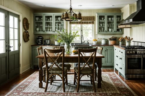 photo from pinterest of cottagecore-style interior designed (kitchen living combo interior) with chairs and furniture and occasional tables and kitchen cabinets and stove and bookshelves and rug and plant. . with rustic and organic and cottage style and natural and country style and floral patterns and earthy and traditional. . cinematic photo, highly detailed, cinematic lighting, ultra-detailed, ultrarealistic, photorealism, 8k. trending on pinterest. cottagecore interior design style. masterpiece, cinematic light, ultrarealistic+, photorealistic+, 8k, raw photo, realistic, sharp focus on eyes, (symmetrical eyes), (intact eyes), hyperrealistic, highest quality, best quality, , highly detailed, masterpiece, best quality, extremely detailed 8k wallpaper, masterpiece, best quality, ultra-detailed, best shadow, detailed background, detailed face, detailed eyes, high contrast, best illumination, detailed face, dulux, caustic, dynamic angle, detailed glow. dramatic lighting. highly detailed, insanely detailed hair, symmetrical, intricate details, professionally retouched, 8k high definition. strong bokeh. award winning photo.