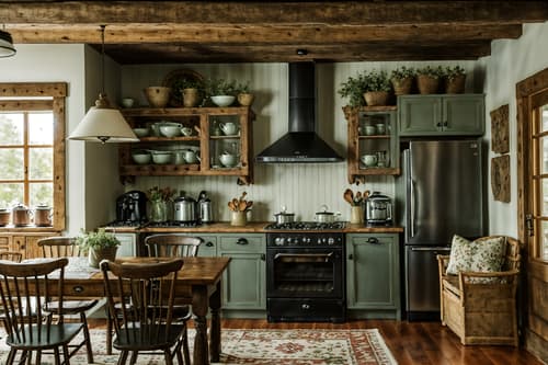 photo from pinterest of cottagecore-style interior designed (kitchen living combo interior) with chairs and furniture and occasional tables and kitchen cabinets and stove and bookshelves and rug and plant. . with rustic and organic and cottage style and natural and country style and floral patterns and earthy and traditional. . cinematic photo, highly detailed, cinematic lighting, ultra-detailed, ultrarealistic, photorealism, 8k. trending on pinterest. cottagecore interior design style. masterpiece, cinematic light, ultrarealistic+, photorealistic+, 8k, raw photo, realistic, sharp focus on eyes, (symmetrical eyes), (intact eyes), hyperrealistic, highest quality, best quality, , highly detailed, masterpiece, best quality, extremely detailed 8k wallpaper, masterpiece, best quality, ultra-detailed, best shadow, detailed background, detailed face, detailed eyes, high contrast, best illumination, detailed face, dulux, caustic, dynamic angle, detailed glow. dramatic lighting. highly detailed, insanely detailed hair, symmetrical, intricate details, professionally retouched, 8k high definition. strong bokeh. award winning photo.