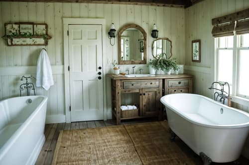 photo from pinterest of cottagecore-style interior designed (hotel bathroom interior) with bath towel and plant and toilet seat and shower and bathroom cabinet and bathtub and bath rail and mirror. . with traditional and cottage style and rustic and country style and floral patterns and organic and earthy and muted colors. . cinematic photo, highly detailed, cinematic lighting, ultra-detailed, ultrarealistic, photorealism, 8k. trending on pinterest. cottagecore interior design style. masterpiece, cinematic light, ultrarealistic+, photorealistic+, 8k, raw photo, realistic, sharp focus on eyes, (symmetrical eyes), (intact eyes), hyperrealistic, highest quality, best quality, , highly detailed, masterpiece, best quality, extremely detailed 8k wallpaper, masterpiece, best quality, ultra-detailed, best shadow, detailed background, detailed face, detailed eyes, high contrast, best illumination, detailed face, dulux, caustic, dynamic angle, detailed glow. dramatic lighting. highly detailed, insanely detailed hair, symmetrical, intricate details, professionally retouched, 8k high definition. strong bokeh. award winning photo.