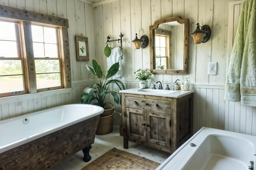 photo from pinterest of cottagecore-style interior designed (hotel bathroom interior) with bath towel and plant and toilet seat and shower and bathroom cabinet and bathtub and bath rail and mirror. . with traditional and cottage style and rustic and country style and floral patterns and organic and earthy and muted colors. . cinematic photo, highly detailed, cinematic lighting, ultra-detailed, ultrarealistic, photorealism, 8k. trending on pinterest. cottagecore interior design style. masterpiece, cinematic light, ultrarealistic+, photorealistic+, 8k, raw photo, realistic, sharp focus on eyes, (symmetrical eyes), (intact eyes), hyperrealistic, highest quality, best quality, , highly detailed, masterpiece, best quality, extremely detailed 8k wallpaper, masterpiece, best quality, ultra-detailed, best shadow, detailed background, detailed face, detailed eyes, high contrast, best illumination, detailed face, dulux, caustic, dynamic angle, detailed glow. dramatic lighting. highly detailed, insanely detailed hair, symmetrical, intricate details, professionally retouched, 8k high definition. strong bokeh. award winning photo.