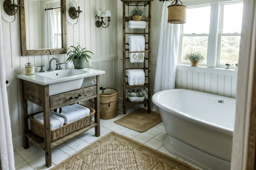 photo from pinterest of cottagecore-style interior designed (hotel bathroom interior) with bath towel and plant and toilet seat and shower and bathroom cabinet and bathtub and bath rail and mirror. . with traditional and cottage style and rustic and country style and floral patterns and organic and earthy and muted colors. . cinematic photo, highly detailed, cinematic lighting, ultra-detailed, ultrarealistic, photorealism, 8k. trending on pinterest. cottagecore interior design style. masterpiece, cinematic light, ultrarealistic+, photorealistic+, 8k, raw photo, realistic, sharp focus on eyes, (symmetrical eyes), (intact eyes), hyperrealistic, highest quality, best quality, , highly detailed, masterpiece, best quality, extremely detailed 8k wallpaper, masterpiece, best quality, ultra-detailed, best shadow, detailed background, detailed face, detailed eyes, high contrast, best illumination, detailed face, dulux, caustic, dynamic angle, detailed glow. dramatic lighting. highly detailed, insanely detailed hair, symmetrical, intricate details, professionally retouched, 8k high definition. strong bokeh. award winning photo.