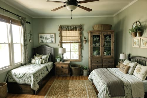 photo from pinterest of cottagecore-style interior designed (kids room interior) with plant and dresser closet and bedside table or night stand and night light and bed and accent chair and mirror and storage bench or ottoman. . with muted colors and natural and floral patterns and organic and rustic and earthy and country style and traditional. . cinematic photo, highly detailed, cinematic lighting, ultra-detailed, ultrarealistic, photorealism, 8k. trending on pinterest. cottagecore interior design style. masterpiece, cinematic light, ultrarealistic+, photorealistic+, 8k, raw photo, realistic, sharp focus on eyes, (symmetrical eyes), (intact eyes), hyperrealistic, highest quality, best quality, , highly detailed, masterpiece, best quality, extremely detailed 8k wallpaper, masterpiece, best quality, ultra-detailed, best shadow, detailed background, detailed face, detailed eyes, high contrast, best illumination, detailed face, dulux, caustic, dynamic angle, detailed glow. dramatic lighting. highly detailed, insanely detailed hair, symmetrical, intricate details, professionally retouched, 8k high definition. strong bokeh. award winning photo.