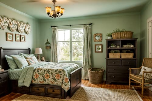 photo from pinterest of cottagecore-style interior designed (kids room interior) with plant and dresser closet and bedside table or night stand and night light and bed and accent chair and mirror and storage bench or ottoman. . with muted colors and natural and floral patterns and organic and rustic and earthy and country style and traditional. . cinematic photo, highly detailed, cinematic lighting, ultra-detailed, ultrarealistic, photorealism, 8k. trending on pinterest. cottagecore interior design style. masterpiece, cinematic light, ultrarealistic+, photorealistic+, 8k, raw photo, realistic, sharp focus on eyes, (symmetrical eyes), (intact eyes), hyperrealistic, highest quality, best quality, , highly detailed, masterpiece, best quality, extremely detailed 8k wallpaper, masterpiece, best quality, ultra-detailed, best shadow, detailed background, detailed face, detailed eyes, high contrast, best illumination, detailed face, dulux, caustic, dynamic angle, detailed glow. dramatic lighting. highly detailed, insanely detailed hair, symmetrical, intricate details, professionally retouched, 8k high definition. strong bokeh. award winning photo.