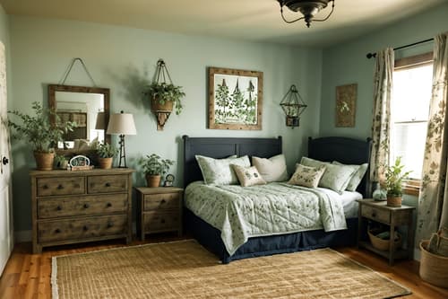 photo from pinterest of cottagecore-style interior designed (kids room interior) with plant and dresser closet and bedside table or night stand and night light and bed and accent chair and mirror and storage bench or ottoman. . with muted colors and natural and floral patterns and organic and rustic and earthy and country style and traditional. . cinematic photo, highly detailed, cinematic lighting, ultra-detailed, ultrarealistic, photorealism, 8k. trending on pinterest. cottagecore interior design style. masterpiece, cinematic light, ultrarealistic+, photorealistic+, 8k, raw photo, realistic, sharp focus on eyes, (symmetrical eyes), (intact eyes), hyperrealistic, highest quality, best quality, , highly detailed, masterpiece, best quality, extremely detailed 8k wallpaper, masterpiece, best quality, ultra-detailed, best shadow, detailed background, detailed face, detailed eyes, high contrast, best illumination, detailed face, dulux, caustic, dynamic angle, detailed glow. dramatic lighting. highly detailed, insanely detailed hair, symmetrical, intricate details, professionally retouched, 8k high definition. strong bokeh. award winning photo.
