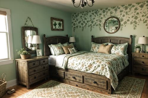 photo from pinterest of cottagecore-style interior designed (kids room interior) with plant and dresser closet and bedside table or night stand and night light and bed and accent chair and mirror and storage bench or ottoman. . with muted colors and natural and floral patterns and organic and rustic and earthy and country style and traditional. . cinematic photo, highly detailed, cinematic lighting, ultra-detailed, ultrarealistic, photorealism, 8k. trending on pinterest. cottagecore interior design style. masterpiece, cinematic light, ultrarealistic+, photorealistic+, 8k, raw photo, realistic, sharp focus on eyes, (symmetrical eyes), (intact eyes), hyperrealistic, highest quality, best quality, , highly detailed, masterpiece, best quality, extremely detailed 8k wallpaper, masterpiece, best quality, ultra-detailed, best shadow, detailed background, detailed face, detailed eyes, high contrast, best illumination, detailed face, dulux, caustic, dynamic angle, detailed glow. dramatic lighting. highly detailed, insanely detailed hair, symmetrical, intricate details, professionally retouched, 8k high definition. strong bokeh. award winning photo.
