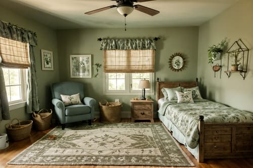 photo from pinterest of cottagecore-style interior designed (kids room interior) with plant and dresser closet and bedside table or night stand and night light and bed and accent chair and mirror and storage bench or ottoman. . with muted colors and natural and floral patterns and organic and rustic and earthy and country style and traditional. . cinematic photo, highly detailed, cinematic lighting, ultra-detailed, ultrarealistic, photorealism, 8k. trending on pinterest. cottagecore interior design style. masterpiece, cinematic light, ultrarealistic+, photorealistic+, 8k, raw photo, realistic, sharp focus on eyes, (symmetrical eyes), (intact eyes), hyperrealistic, highest quality, best quality, , highly detailed, masterpiece, best quality, extremely detailed 8k wallpaper, masterpiece, best quality, ultra-detailed, best shadow, detailed background, detailed face, detailed eyes, high contrast, best illumination, detailed face, dulux, caustic, dynamic angle, detailed glow. dramatic lighting. highly detailed, insanely detailed hair, symmetrical, intricate details, professionally retouched, 8k high definition. strong bokeh. award winning photo.