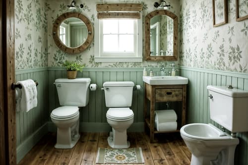 photo from pinterest of cottagecore-style interior designed (toilet interior) with sink with tap and toilet paper hanger and toilet with toilet seat up and sink with tap. . with floral patterns and rustic and earthy and muted colors and organic and natural and cottage style and traditional. . cinematic photo, highly detailed, cinematic lighting, ultra-detailed, ultrarealistic, photorealism, 8k. trending on pinterest. cottagecore interior design style. masterpiece, cinematic light, ultrarealistic+, photorealistic+, 8k, raw photo, realistic, sharp focus on eyes, (symmetrical eyes), (intact eyes), hyperrealistic, highest quality, best quality, , highly detailed, masterpiece, best quality, extremely detailed 8k wallpaper, masterpiece, best quality, ultra-detailed, best shadow, detailed background, detailed face, detailed eyes, high contrast, best illumination, detailed face, dulux, caustic, dynamic angle, detailed glow. dramatic lighting. highly detailed, insanely detailed hair, symmetrical, intricate details, professionally retouched, 8k high definition. strong bokeh. award winning photo.