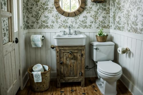 photo from pinterest of cottagecore-style interior designed (toilet interior) with sink with tap and toilet paper hanger and toilet with toilet seat up and sink with tap. . with floral patterns and rustic and earthy and muted colors and organic and natural and cottage style and traditional. . cinematic photo, highly detailed, cinematic lighting, ultra-detailed, ultrarealistic, photorealism, 8k. trending on pinterest. cottagecore interior design style. masterpiece, cinematic light, ultrarealistic+, photorealistic+, 8k, raw photo, realistic, sharp focus on eyes, (symmetrical eyes), (intact eyes), hyperrealistic, highest quality, best quality, , highly detailed, masterpiece, best quality, extremely detailed 8k wallpaper, masterpiece, best quality, ultra-detailed, best shadow, detailed background, detailed face, detailed eyes, high contrast, best illumination, detailed face, dulux, caustic, dynamic angle, detailed glow. dramatic lighting. highly detailed, insanely detailed hair, symmetrical, intricate details, professionally retouched, 8k high definition. strong bokeh. award winning photo.