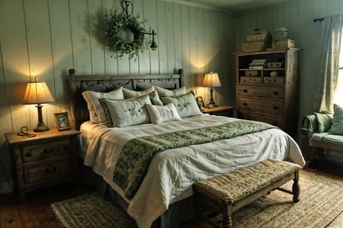 photo from pinterest of cottagecore-style interior designed (bedroom interior) with bedside table or night stand and dresser closet and night light and headboard and plant and mirror and bed and storage bench or ottoman. . with earthy and organic and natural and country style and cottage style and rustic and floral patterns and traditional. . cinematic photo, highly detailed, cinematic lighting, ultra-detailed, ultrarealistic, photorealism, 8k. trending on pinterest. cottagecore interior design style. masterpiece, cinematic light, ultrarealistic+, photorealistic+, 8k, raw photo, realistic, sharp focus on eyes, (symmetrical eyes), (intact eyes), hyperrealistic, highest quality, best quality, , highly detailed, masterpiece, best quality, extremely detailed 8k wallpaper, masterpiece, best quality, ultra-detailed, best shadow, detailed background, detailed face, detailed eyes, high contrast, best illumination, detailed face, dulux, caustic, dynamic angle, detailed glow. dramatic lighting. highly detailed, insanely detailed hair, symmetrical, intricate details, professionally retouched, 8k high definition. strong bokeh. award winning photo.