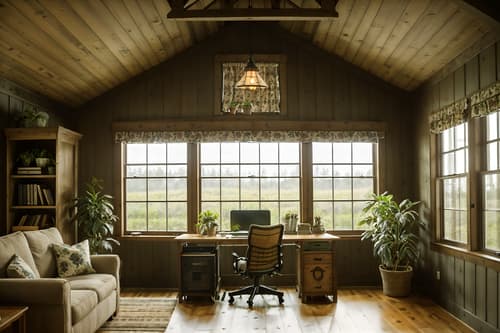 photo from pinterest of cottagecore-style interior designed (office interior) with computer desks and seating area with sofa and desk lamps and office desks and plants and windows and cabinets and lounge chairs. . with cottage style and floral patterns and organic and country style and traditional and earthy and muted colors and natural. . cinematic photo, highly detailed, cinematic lighting, ultra-detailed, ultrarealistic, photorealism, 8k. trending on pinterest. cottagecore interior design style. masterpiece, cinematic light, ultrarealistic+, photorealistic+, 8k, raw photo, realistic, sharp focus on eyes, (symmetrical eyes), (intact eyes), hyperrealistic, highest quality, best quality, , highly detailed, masterpiece, best quality, extremely detailed 8k wallpaper, masterpiece, best quality, ultra-detailed, best shadow, detailed background, detailed face, detailed eyes, high contrast, best illumination, detailed face, dulux, caustic, dynamic angle, detailed glow. dramatic lighting. highly detailed, insanely detailed hair, symmetrical, intricate details, professionally retouched, 8k high definition. strong bokeh. award winning photo.