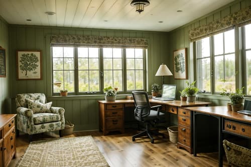 photo from pinterest of cottagecore-style interior designed (office interior) with computer desks and seating area with sofa and desk lamps and office desks and plants and windows and cabinets and lounge chairs. . with cottage style and floral patterns and organic and country style and traditional and earthy and muted colors and natural. . cinematic photo, highly detailed, cinematic lighting, ultra-detailed, ultrarealistic, photorealism, 8k. trending on pinterest. cottagecore interior design style. masterpiece, cinematic light, ultrarealistic+, photorealistic+, 8k, raw photo, realistic, sharp focus on eyes, (symmetrical eyes), (intact eyes), hyperrealistic, highest quality, best quality, , highly detailed, masterpiece, best quality, extremely detailed 8k wallpaper, masterpiece, best quality, ultra-detailed, best shadow, detailed background, detailed face, detailed eyes, high contrast, best illumination, detailed face, dulux, caustic, dynamic angle, detailed glow. dramatic lighting. highly detailed, insanely detailed hair, symmetrical, intricate details, professionally retouched, 8k high definition. strong bokeh. award winning photo.
