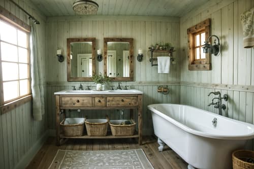 photo from pinterest of cottagecore-style interior designed (bathroom interior) with shower and bath towel and toilet seat and bathtub and bathroom sink with faucet and bathroom cabinet and bath rail and plant. . with earthy and muted colors and cottage style and natural and traditional and floral patterns and rustic and country style. . cinematic photo, highly detailed, cinematic lighting, ultra-detailed, ultrarealistic, photorealism, 8k. trending on pinterest. cottagecore interior design style. masterpiece, cinematic light, ultrarealistic+, photorealistic+, 8k, raw photo, realistic, sharp focus on eyes, (symmetrical eyes), (intact eyes), hyperrealistic, highest quality, best quality, , highly detailed, masterpiece, best quality, extremely detailed 8k wallpaper, masterpiece, best quality, ultra-detailed, best shadow, detailed background, detailed face, detailed eyes, high contrast, best illumination, detailed face, dulux, caustic, dynamic angle, detailed glow. dramatic lighting. highly detailed, insanely detailed hair, symmetrical, intricate details, professionally retouched, 8k high definition. strong bokeh. award winning photo.