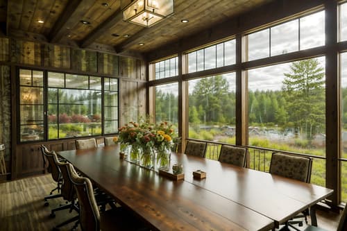photo from pinterest of cottagecore-style interior designed (meeting room interior) with glass walls and boardroom table and cabinets and vase and glass doors and plant and office chairs and painting or photo on wall. . with earthy and floral patterns and traditional and muted colors and natural and cottage style and country style and rustic. . cinematic photo, highly detailed, cinematic lighting, ultra-detailed, ultrarealistic, photorealism, 8k. trending on pinterest. cottagecore interior design style. masterpiece, cinematic light, ultrarealistic+, photorealistic+, 8k, raw photo, realistic, sharp focus on eyes, (symmetrical eyes), (intact eyes), hyperrealistic, highest quality, best quality, , highly detailed, masterpiece, best quality, extremely detailed 8k wallpaper, masterpiece, best quality, ultra-detailed, best shadow, detailed background, detailed face, detailed eyes, high contrast, best illumination, detailed face, dulux, caustic, dynamic angle, detailed glow. dramatic lighting. highly detailed, insanely detailed hair, symmetrical, intricate details, professionally retouched, 8k high definition. strong bokeh. award winning photo.