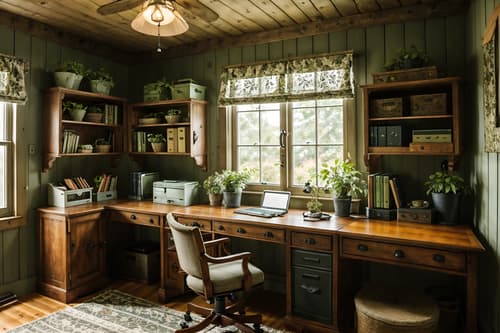 photo from pinterest of cottagecore-style interior designed (home office interior) with plant and cabinets and office chair and desk lamp and computer desk and plant. . with traditional and country style and floral patterns and organic and muted colors and cottage style and rustic and natural. . cinematic photo, highly detailed, cinematic lighting, ultra-detailed, ultrarealistic, photorealism, 8k. trending on pinterest. cottagecore interior design style. masterpiece, cinematic light, ultrarealistic+, photorealistic+, 8k, raw photo, realistic, sharp focus on eyes, (symmetrical eyes), (intact eyes), hyperrealistic, highest quality, best quality, , highly detailed, masterpiece, best quality, extremely detailed 8k wallpaper, masterpiece, best quality, ultra-detailed, best shadow, detailed background, detailed face, detailed eyes, high contrast, best illumination, detailed face, dulux, caustic, dynamic angle, detailed glow. dramatic lighting. highly detailed, insanely detailed hair, symmetrical, intricate details, professionally retouched, 8k high definition. strong bokeh. award winning photo.