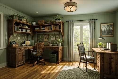 photo from pinterest of cottagecore-style interior designed (home office interior) with plant and cabinets and office chair and desk lamp and computer desk and plant. . with traditional and country style and floral patterns and organic and muted colors and cottage style and rustic and natural. . cinematic photo, highly detailed, cinematic lighting, ultra-detailed, ultrarealistic, photorealism, 8k. trending on pinterest. cottagecore interior design style. masterpiece, cinematic light, ultrarealistic+, photorealistic+, 8k, raw photo, realistic, sharp focus on eyes, (symmetrical eyes), (intact eyes), hyperrealistic, highest quality, best quality, , highly detailed, masterpiece, best quality, extremely detailed 8k wallpaper, masterpiece, best quality, ultra-detailed, best shadow, detailed background, detailed face, detailed eyes, high contrast, best illumination, detailed face, dulux, caustic, dynamic angle, detailed glow. dramatic lighting. highly detailed, insanely detailed hair, symmetrical, intricate details, professionally retouched, 8k high definition. strong bokeh. award winning photo.
