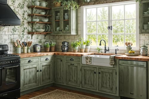photo from pinterest of cottagecore-style interior designed (kitchen interior) with plant and worktops and refrigerator and sink and kitchen cabinets and stove and plant. . with organic and cottage style and floral patterns and natural and rustic and traditional and muted colors and country style. . cinematic photo, highly detailed, cinematic lighting, ultra-detailed, ultrarealistic, photorealism, 8k. trending on pinterest. cottagecore interior design style. masterpiece, cinematic light, ultrarealistic+, photorealistic+, 8k, raw photo, realistic, sharp focus on eyes, (symmetrical eyes), (intact eyes), hyperrealistic, highest quality, best quality, , highly detailed, masterpiece, best quality, extremely detailed 8k wallpaper, masterpiece, best quality, ultra-detailed, best shadow, detailed background, detailed face, detailed eyes, high contrast, best illumination, detailed face, dulux, caustic, dynamic angle, detailed glow. dramatic lighting. highly detailed, insanely detailed hair, symmetrical, intricate details, professionally retouched, 8k high definition. strong bokeh. award winning photo.