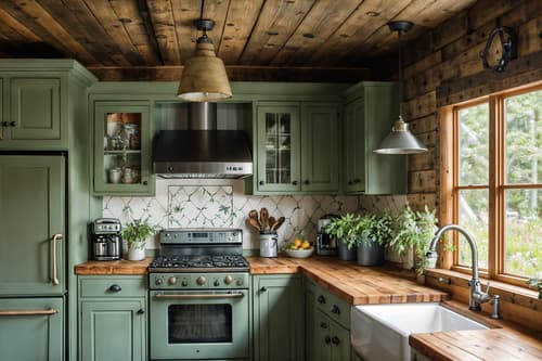 photo from pinterest of cottagecore-style interior designed (kitchen interior) with plant and worktops and refrigerator and sink and kitchen cabinets and stove and plant. . with organic and cottage style and floral patterns and natural and rustic and traditional and muted colors and country style. . cinematic photo, highly detailed, cinematic lighting, ultra-detailed, ultrarealistic, photorealism, 8k. trending on pinterest. cottagecore interior design style. masterpiece, cinematic light, ultrarealistic+, photorealistic+, 8k, raw photo, realistic, sharp focus on eyes, (symmetrical eyes), (intact eyes), hyperrealistic, highest quality, best quality, , highly detailed, masterpiece, best quality, extremely detailed 8k wallpaper, masterpiece, best quality, ultra-detailed, best shadow, detailed background, detailed face, detailed eyes, high contrast, best illumination, detailed face, dulux, caustic, dynamic angle, detailed glow. dramatic lighting. highly detailed, insanely detailed hair, symmetrical, intricate details, professionally retouched, 8k high definition. strong bokeh. award winning photo.