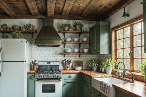 photo from pinterest of cottagecore-style interior designed (kitchen interior) with plant and worktops and refrigerator and sink and kitchen cabinets and stove and plant. . with organic and cottage style and floral patterns and natural and rustic and traditional and muted colors and country style. . cinematic photo, highly detailed, cinematic lighting, ultra-detailed, ultrarealistic, photorealism, 8k. trending on pinterest. cottagecore interior design style. masterpiece, cinematic light, ultrarealistic+, photorealistic+, 8k, raw photo, realistic, sharp focus on eyes, (symmetrical eyes), (intact eyes), hyperrealistic, highest quality, best quality, , highly detailed, masterpiece, best quality, extremely detailed 8k wallpaper, masterpiece, best quality, ultra-detailed, best shadow, detailed background, detailed face, detailed eyes, high contrast, best illumination, detailed face, dulux, caustic, dynamic angle, detailed glow. dramatic lighting. highly detailed, insanely detailed hair, symmetrical, intricate details, professionally retouched, 8k high definition. strong bokeh. award winning photo.