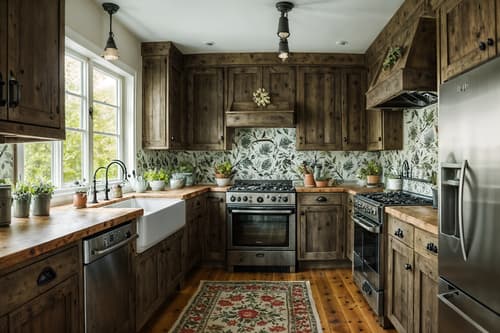 photo from pinterest of cottagecore-style interior designed (kitchen interior) with plant and worktops and refrigerator and sink and kitchen cabinets and stove and plant. . with organic and cottage style and floral patterns and natural and rustic and traditional and muted colors and country style. . cinematic photo, highly detailed, cinematic lighting, ultra-detailed, ultrarealistic, photorealism, 8k. trending on pinterest. cottagecore interior design style. masterpiece, cinematic light, ultrarealistic+, photorealistic+, 8k, raw photo, realistic, sharp focus on eyes, (symmetrical eyes), (intact eyes), hyperrealistic, highest quality, best quality, , highly detailed, masterpiece, best quality, extremely detailed 8k wallpaper, masterpiece, best quality, ultra-detailed, best shadow, detailed background, detailed face, detailed eyes, high contrast, best illumination, detailed face, dulux, caustic, dynamic angle, detailed glow. dramatic lighting. highly detailed, insanely detailed hair, symmetrical, intricate details, professionally retouched, 8k high definition. strong bokeh. award winning photo.