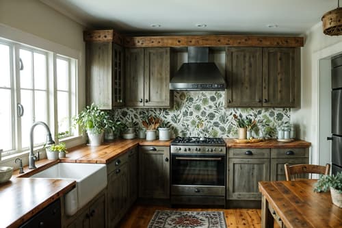 photo from pinterest of cottagecore-style interior designed (kitchen interior) with plant and worktops and refrigerator and sink and kitchen cabinets and stove and plant. . with organic and cottage style and floral patterns and natural and rustic and traditional and muted colors and country style. . cinematic photo, highly detailed, cinematic lighting, ultra-detailed, ultrarealistic, photorealism, 8k. trending on pinterest. cottagecore interior design style. masterpiece, cinematic light, ultrarealistic+, photorealistic+, 8k, raw photo, realistic, sharp focus on eyes, (symmetrical eyes), (intact eyes), hyperrealistic, highest quality, best quality, , highly detailed, masterpiece, best quality, extremely detailed 8k wallpaper, masterpiece, best quality, ultra-detailed, best shadow, detailed background, detailed face, detailed eyes, high contrast, best illumination, detailed face, dulux, caustic, dynamic angle, detailed glow. dramatic lighting. highly detailed, insanely detailed hair, symmetrical, intricate details, professionally retouched, 8k high definition. strong bokeh. award winning photo.
