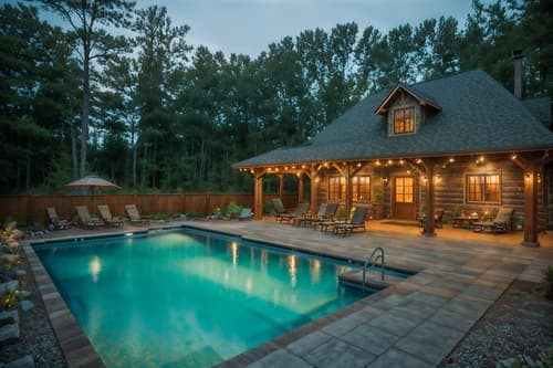 photo from pinterest of cottagecore-style designed (outdoor pool area ) with pool lights and pool lounge chairs and pool and pool lights. . with earthy and muted colors and organic and rustic and floral patterns and natural and traditional and cottage style. . cinematic photo, highly detailed, cinematic lighting, ultra-detailed, ultrarealistic, photorealism, 8k. trending on pinterest. cottagecore design style. masterpiece, cinematic light, ultrarealistic+, photorealistic+, 8k, raw photo, realistic, sharp focus on eyes, (symmetrical eyes), (intact eyes), hyperrealistic, highest quality, best quality, , highly detailed, masterpiece, best quality, extremely detailed 8k wallpaper, masterpiece, best quality, ultra-detailed, best shadow, detailed background, detailed face, detailed eyes, high contrast, best illumination, detailed face, dulux, caustic, dynamic angle, detailed glow. dramatic lighting. highly detailed, insanely detailed hair, symmetrical, intricate details, professionally retouched, 8k high definition. strong bokeh. award winning photo.
