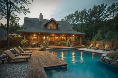 photo from pinterest of cottagecore-style designed (outdoor pool area ) with pool lights and pool lounge chairs and pool and pool lights. . with earthy and muted colors and organic and rustic and floral patterns and natural and traditional and cottage style. . cinematic photo, highly detailed, cinematic lighting, ultra-detailed, ultrarealistic, photorealism, 8k. trending on pinterest. cottagecore design style. masterpiece, cinematic light, ultrarealistic+, photorealistic+, 8k, raw photo, realistic, sharp focus on eyes, (symmetrical eyes), (intact eyes), hyperrealistic, highest quality, best quality, , highly detailed, masterpiece, best quality, extremely detailed 8k wallpaper, masterpiece, best quality, ultra-detailed, best shadow, detailed background, detailed face, detailed eyes, high contrast, best illumination, detailed face, dulux, caustic, dynamic angle, detailed glow. dramatic lighting. highly detailed, insanely detailed hair, symmetrical, intricate details, professionally retouched, 8k high definition. strong bokeh. award winning photo.