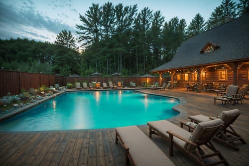 photo from pinterest of cottagecore-style designed (outdoor pool area ) with pool lights and pool lounge chairs and pool and pool lights. . with earthy and muted colors and organic and rustic and floral patterns and natural and traditional and cottage style. . cinematic photo, highly detailed, cinematic lighting, ultra-detailed, ultrarealistic, photorealism, 8k. trending on pinterest. cottagecore design style. masterpiece, cinematic light, ultrarealistic+, photorealistic+, 8k, raw photo, realistic, sharp focus on eyes, (symmetrical eyes), (intact eyes), hyperrealistic, highest quality, best quality, , highly detailed, masterpiece, best quality, extremely detailed 8k wallpaper, masterpiece, best quality, ultra-detailed, best shadow, detailed background, detailed face, detailed eyes, high contrast, best illumination, detailed face, dulux, caustic, dynamic angle, detailed glow. dramatic lighting. highly detailed, insanely detailed hair, symmetrical, intricate details, professionally retouched, 8k high definition. strong bokeh. award winning photo.