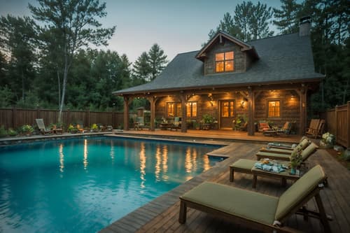 photo from pinterest of cottagecore-style designed (outdoor pool area ) with pool lights and pool lounge chairs and pool and pool lights. . with earthy and muted colors and organic and rustic and floral patterns and natural and traditional and cottage style. . cinematic photo, highly detailed, cinematic lighting, ultra-detailed, ultrarealistic, photorealism, 8k. trending on pinterest. cottagecore design style. masterpiece, cinematic light, ultrarealistic+, photorealistic+, 8k, raw photo, realistic, sharp focus on eyes, (symmetrical eyes), (intact eyes), hyperrealistic, highest quality, best quality, , highly detailed, masterpiece, best quality, extremely detailed 8k wallpaper, masterpiece, best quality, ultra-detailed, best shadow, detailed background, detailed face, detailed eyes, high contrast, best illumination, detailed face, dulux, caustic, dynamic angle, detailed glow. dramatic lighting. highly detailed, insanely detailed hair, symmetrical, intricate details, professionally retouched, 8k high definition. strong bokeh. award winning photo.