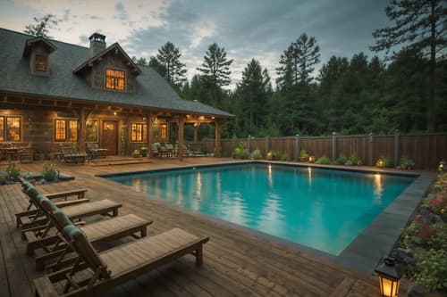 photo from pinterest of cottagecore-style designed (outdoor pool area ) with pool lights and pool lounge chairs and pool and pool lights. . with earthy and muted colors and organic and rustic and floral patterns and natural and traditional and cottage style. . cinematic photo, highly detailed, cinematic lighting, ultra-detailed, ultrarealistic, photorealism, 8k. trending on pinterest. cottagecore design style. masterpiece, cinematic light, ultrarealistic+, photorealistic+, 8k, raw photo, realistic, sharp focus on eyes, (symmetrical eyes), (intact eyes), hyperrealistic, highest quality, best quality, , highly detailed, masterpiece, best quality, extremely detailed 8k wallpaper, masterpiece, best quality, ultra-detailed, best shadow, detailed background, detailed face, detailed eyes, high contrast, best illumination, detailed face, dulux, caustic, dynamic angle, detailed glow. dramatic lighting. highly detailed, insanely detailed hair, symmetrical, intricate details, professionally retouched, 8k high definition. strong bokeh. award winning photo.
