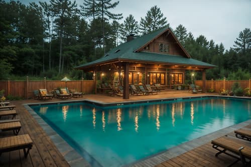 photo from pinterest of cottagecore-style designed (outdoor pool area ) with pool lights and pool lounge chairs and pool and pool lights. . with earthy and muted colors and organic and rustic and floral patterns and natural and traditional and cottage style. . cinematic photo, highly detailed, cinematic lighting, ultra-detailed, ultrarealistic, photorealism, 8k. trending on pinterest. cottagecore design style. masterpiece, cinematic light, ultrarealistic+, photorealistic+, 8k, raw photo, realistic, sharp focus on eyes, (symmetrical eyes), (intact eyes), hyperrealistic, highest quality, best quality, , highly detailed, masterpiece, best quality, extremely detailed 8k wallpaper, masterpiece, best quality, ultra-detailed, best shadow, detailed background, detailed face, detailed eyes, high contrast, best illumination, detailed face, dulux, caustic, dynamic angle, detailed glow. dramatic lighting. highly detailed, insanely detailed hair, symmetrical, intricate details, professionally retouched, 8k high definition. strong bokeh. award winning photo.