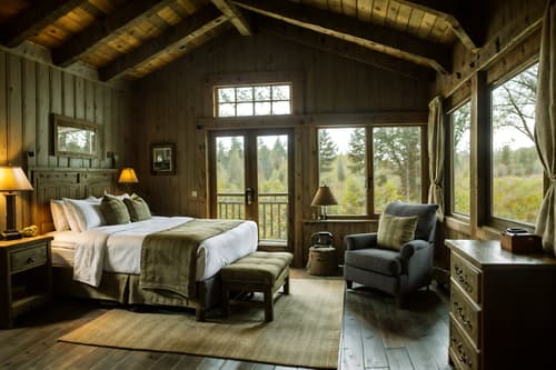 photo from pinterest of cottagecore-style interior designed (hotel room interior) with bed and mirror and night light and hotel bathroom and plant and storage bench or ottoman and bedside table or night stand and accent chair. . with earthy and natural and country style and rustic and traditional and cottage style and muted colors and organic. . cinematic photo, highly detailed, cinematic lighting, ultra-detailed, ultrarealistic, photorealism, 8k. trending on pinterest. cottagecore interior design style. masterpiece, cinematic light, ultrarealistic+, photorealistic+, 8k, raw photo, realistic, sharp focus on eyes, (symmetrical eyes), (intact eyes), hyperrealistic, highest quality, best quality, , highly detailed, masterpiece, best quality, extremely detailed 8k wallpaper, masterpiece, best quality, ultra-detailed, best shadow, detailed background, detailed face, detailed eyes, high contrast, best illumination, detailed face, dulux, caustic, dynamic angle, detailed glow. dramatic lighting. highly detailed, insanely detailed hair, symmetrical, intricate details, professionally retouched, 8k high definition. strong bokeh. award winning photo.