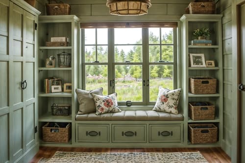 photo from pinterest of cottagecore-style interior designed (drop zone interior) with lockers and a bench and cubbies and shelves for shoes and high up storage and storage drawers and cabinets and wall hooks for coats. . with floral patterns and cottage style and rustic and natural and country style and muted colors and traditional and earthy. . cinematic photo, highly detailed, cinematic lighting, ultra-detailed, ultrarealistic, photorealism, 8k. trending on pinterest. cottagecore interior design style. masterpiece, cinematic light, ultrarealistic+, photorealistic+, 8k, raw photo, realistic, sharp focus on eyes, (symmetrical eyes), (intact eyes), hyperrealistic, highest quality, best quality, , highly detailed, masterpiece, best quality, extremely detailed 8k wallpaper, masterpiece, best quality, ultra-detailed, best shadow, detailed background, detailed face, detailed eyes, high contrast, best illumination, detailed face, dulux, caustic, dynamic angle, detailed glow. dramatic lighting. highly detailed, insanely detailed hair, symmetrical, intricate details, professionally retouched, 8k high definition. strong bokeh. award winning photo.