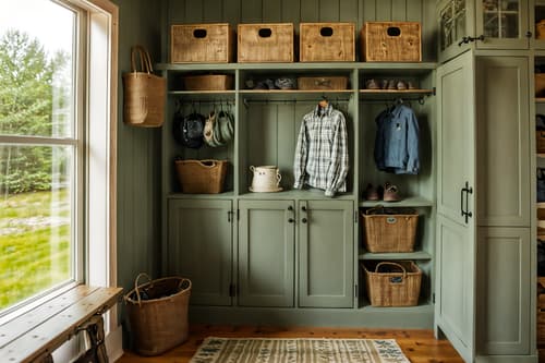 photo from pinterest of cottagecore-style interior designed (drop zone interior) with lockers and a bench and cubbies and shelves for shoes and high up storage and storage drawers and cabinets and wall hooks for coats. . with floral patterns and cottage style and rustic and natural and country style and muted colors and traditional and earthy. . cinematic photo, highly detailed, cinematic lighting, ultra-detailed, ultrarealistic, photorealism, 8k. trending on pinterest. cottagecore interior design style. masterpiece, cinematic light, ultrarealistic+, photorealistic+, 8k, raw photo, realistic, sharp focus on eyes, (symmetrical eyes), (intact eyes), hyperrealistic, highest quality, best quality, , highly detailed, masterpiece, best quality, extremely detailed 8k wallpaper, masterpiece, best quality, ultra-detailed, best shadow, detailed background, detailed face, detailed eyes, high contrast, best illumination, detailed face, dulux, caustic, dynamic angle, detailed glow. dramatic lighting. highly detailed, insanely detailed hair, symmetrical, intricate details, professionally retouched, 8k high definition. strong bokeh. award winning photo.