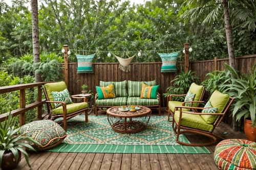 photo from pinterest of bohemian-style designed (outdoor patio ) with deck with deck chairs and barbeque or grill and patio couch with pillows and plant and grass and deck with deck chairs. . with travel trinkets and mixed patterns and playful textures and bold patterns and lush green nature and woods and carefree layers of pattern, texture, and color and bold colors. . cinematic photo, highly detailed, cinematic lighting, ultra-detailed, ultrarealistic, photorealism, 8k. trending on pinterest. bohemian design style. masterpiece, cinematic light, ultrarealistic+, photorealistic+, 8k, raw photo, realistic, sharp focus on eyes, (symmetrical eyes), (intact eyes), hyperrealistic, highest quality, best quality, , highly detailed, masterpiece, best quality, extremely detailed 8k wallpaper, masterpiece, best quality, ultra-detailed, best shadow, detailed background, detailed face, detailed eyes, high contrast, best illumination, detailed face, dulux, caustic, dynamic angle, detailed glow. dramatic lighting. highly detailed, insanely detailed hair, symmetrical, intricate details, professionally retouched, 8k high definition. strong bokeh. award winning photo.