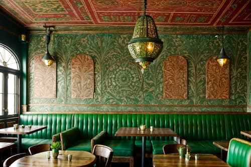 photo from pinterest of bohemian-style interior designed (restaurant interior) with restaurant chairs and restaurant dining tables and restaurant decor and restaurant bar and restaurant chairs. . with metals and mixed patterns and natural materials and bold patterns and lush green nature and carefree layers of pattern, texture, and color and playful patterns and playful colors. . cinematic photo, highly detailed, cinematic lighting, ultra-detailed, ultrarealistic, photorealism, 8k. trending on pinterest. bohemian interior design style. masterpiece, cinematic light, ultrarealistic+, photorealistic+, 8k, raw photo, realistic, sharp focus on eyes, (symmetrical eyes), (intact eyes), hyperrealistic, highest quality, best quality, , highly detailed, masterpiece, best quality, extremely detailed 8k wallpaper, masterpiece, best quality, ultra-detailed, best shadow, detailed background, detailed face, detailed eyes, high contrast, best illumination, detailed face, dulux, caustic, dynamic angle, detailed glow. dramatic lighting. highly detailed, insanely detailed hair, symmetrical, intricate details, professionally retouched, 8k high definition. strong bokeh. award winning photo.