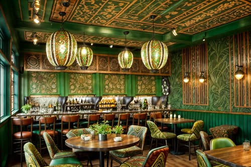 photo from pinterest of bohemian-style interior designed (restaurant interior) with restaurant chairs and restaurant dining tables and restaurant decor and restaurant bar and restaurant chairs. . with metals and mixed patterns and natural materials and bold patterns and lush green nature and carefree layers of pattern, texture, and color and playful patterns and playful colors. . cinematic photo, highly detailed, cinematic lighting, ultra-detailed, ultrarealistic, photorealism, 8k. trending on pinterest. bohemian interior design style. masterpiece, cinematic light, ultrarealistic+, photorealistic+, 8k, raw photo, realistic, sharp focus on eyes, (symmetrical eyes), (intact eyes), hyperrealistic, highest quality, best quality, , highly detailed, masterpiece, best quality, extremely detailed 8k wallpaper, masterpiece, best quality, ultra-detailed, best shadow, detailed background, detailed face, detailed eyes, high contrast, best illumination, detailed face, dulux, caustic, dynamic angle, detailed glow. dramatic lighting. highly detailed, insanely detailed hair, symmetrical, intricate details, professionally retouched, 8k high definition. strong bokeh. award winning photo.