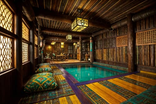 photo from pinterest of bohemian-style interior designed (onsen interior) . with bold colors and metals and animal hides and carefree layers of pattern, texture, and color and natural materials and playful patterns and mixed patterns and playful colors. . cinematic photo, highly detailed, cinematic lighting, ultra-detailed, ultrarealistic, photorealism, 8k. trending on pinterest. bohemian interior design style. masterpiece, cinematic light, ultrarealistic+, photorealistic+, 8k, raw photo, realistic, sharp focus on eyes, (symmetrical eyes), (intact eyes), hyperrealistic, highest quality, best quality, , highly detailed, masterpiece, best quality, extremely detailed 8k wallpaper, masterpiece, best quality, ultra-detailed, best shadow, detailed background, detailed face, detailed eyes, high contrast, best illumination, detailed face, dulux, caustic, dynamic angle, detailed glow. dramatic lighting. highly detailed, insanely detailed hair, symmetrical, intricate details, professionally retouched, 8k high definition. strong bokeh. award winning photo.