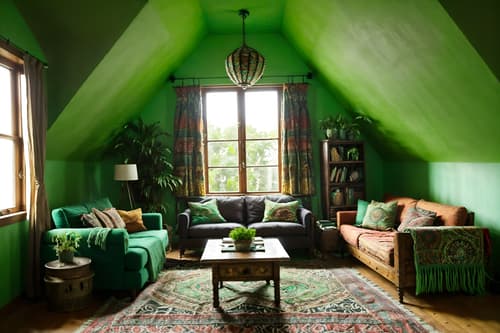 photo from pinterest of bohemian-style interior designed (attic interior) . with carefree layers of pattern, texture, and color and lush green nature and bold colors and a lack of structure and woods and playful colors and playful textures and playful patterns. . cinematic photo, highly detailed, cinematic lighting, ultra-detailed, ultrarealistic, photorealism, 8k. trending on pinterest. bohemian interior design style. masterpiece, cinematic light, ultrarealistic+, photorealistic+, 8k, raw photo, realistic, sharp focus on eyes, (symmetrical eyes), (intact eyes), hyperrealistic, highest quality, best quality, , highly detailed, masterpiece, best quality, extremely detailed 8k wallpaper, masterpiece, best quality, ultra-detailed, best shadow, detailed background, detailed face, detailed eyes, high contrast, best illumination, detailed face, dulux, caustic, dynamic angle, detailed glow. dramatic lighting. highly detailed, insanely detailed hair, symmetrical, intricate details, professionally retouched, 8k high definition. strong bokeh. award winning photo.