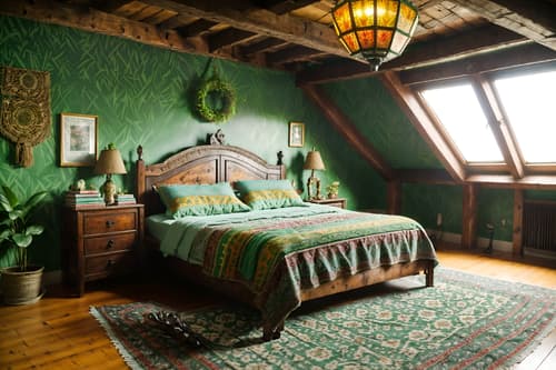 photo from pinterest of bohemian-style interior designed (attic interior) . with carefree layers of pattern, texture, and color and lush green nature and bold colors and a lack of structure and woods and playful colors and playful textures and playful patterns. . cinematic photo, highly detailed, cinematic lighting, ultra-detailed, ultrarealistic, photorealism, 8k. trending on pinterest. bohemian interior design style. masterpiece, cinematic light, ultrarealistic+, photorealistic+, 8k, raw photo, realistic, sharp focus on eyes, (symmetrical eyes), (intact eyes), hyperrealistic, highest quality, best quality, , highly detailed, masterpiece, best quality, extremely detailed 8k wallpaper, masterpiece, best quality, ultra-detailed, best shadow, detailed background, detailed face, detailed eyes, high contrast, best illumination, detailed face, dulux, caustic, dynamic angle, detailed glow. dramatic lighting. highly detailed, insanely detailed hair, symmetrical, intricate details, professionally retouched, 8k high definition. strong bokeh. award winning photo.