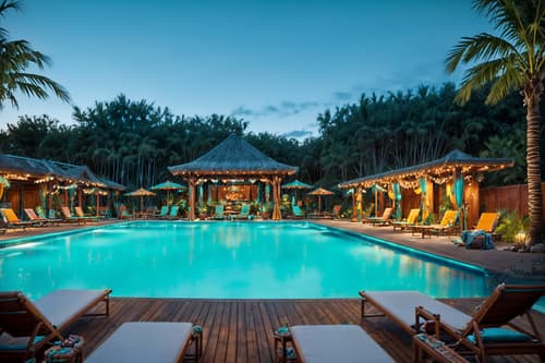 photo from pinterest of bohemian-style designed (outdoor pool area ) with pool lounge chairs and pool lights and pool and pool lounge chairs. . with mixed patterns and a lack of structure and travel trinkets and metals and playful colors and playful textures and woods and animal hides. . cinematic photo, highly detailed, cinematic lighting, ultra-detailed, ultrarealistic, photorealism, 8k. trending on pinterest. bohemian design style. masterpiece, cinematic light, ultrarealistic+, photorealistic+, 8k, raw photo, realistic, sharp focus on eyes, (symmetrical eyes), (intact eyes), hyperrealistic, highest quality, best quality, , highly detailed, masterpiece, best quality, extremely detailed 8k wallpaper, masterpiece, best quality, ultra-detailed, best shadow, detailed background, detailed face, detailed eyes, high contrast, best illumination, detailed face, dulux, caustic, dynamic angle, detailed glow. dramatic lighting. highly detailed, insanely detailed hair, symmetrical, intricate details, professionally retouched, 8k high definition. strong bokeh. award winning photo.
