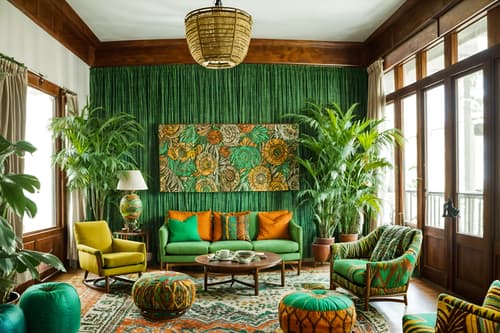 photo from pinterest of bohemian-style interior designed (hotel lobby interior) with lounge chairs and coffee tables and check in desk and hanging lamps and plant and sofas and rug and furniture. . with lush green nature and bold colors and carefree layers of pattern, texture, and color and animal hides and playful colors and playful patterns and a lack of structure and natural materials. . cinematic photo, highly detailed, cinematic lighting, ultra-detailed, ultrarealistic, photorealism, 8k. trending on pinterest. bohemian interior design style. masterpiece, cinematic light, ultrarealistic+, photorealistic+, 8k, raw photo, realistic, sharp focus on eyes, (symmetrical eyes), (intact eyes), hyperrealistic, highest quality, best quality, , highly detailed, masterpiece, best quality, extremely detailed 8k wallpaper, masterpiece, best quality, ultra-detailed, best shadow, detailed background, detailed face, detailed eyes, high contrast, best illumination, detailed face, dulux, caustic, dynamic angle, detailed glow. dramatic lighting. highly detailed, insanely detailed hair, symmetrical, intricate details, professionally retouched, 8k high definition. strong bokeh. award winning photo.