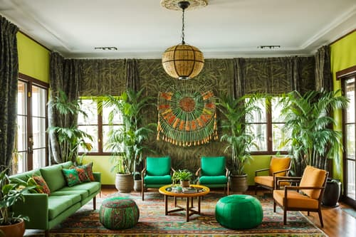 photo from pinterest of bohemian-style interior designed (hotel lobby interior) with lounge chairs and coffee tables and check in desk and hanging lamps and plant and sofas and rug and furniture. . with lush green nature and bold colors and carefree layers of pattern, texture, and color and animal hides and playful colors and playful patterns and a lack of structure and natural materials. . cinematic photo, highly detailed, cinematic lighting, ultra-detailed, ultrarealistic, photorealism, 8k. trending on pinterest. bohemian interior design style. masterpiece, cinematic light, ultrarealistic+, photorealistic+, 8k, raw photo, realistic, sharp focus on eyes, (symmetrical eyes), (intact eyes), hyperrealistic, highest quality, best quality, , highly detailed, masterpiece, best quality, extremely detailed 8k wallpaper, masterpiece, best quality, ultra-detailed, best shadow, detailed background, detailed face, detailed eyes, high contrast, best illumination, detailed face, dulux, caustic, dynamic angle, detailed glow. dramatic lighting. highly detailed, insanely detailed hair, symmetrical, intricate details, professionally retouched, 8k high definition. strong bokeh. award winning photo.