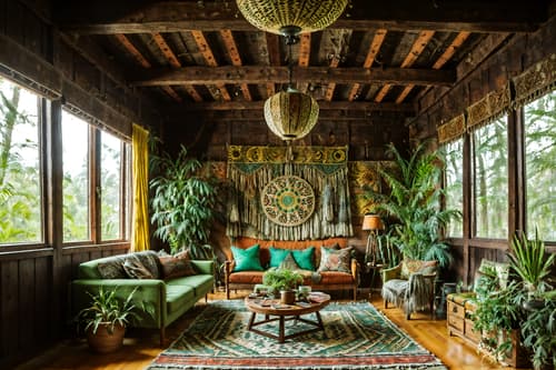 photo from pinterest of bohemian-style interior designed (exhibition space interior) . with animal hides and mixed patterns and playful textures and natural materials and lush green nature and woods and playful colors and carefree layers of pattern, texture, and color. . cinematic photo, highly detailed, cinematic lighting, ultra-detailed, ultrarealistic, photorealism, 8k. trending on pinterest. bohemian interior design style. masterpiece, cinematic light, ultrarealistic+, photorealistic+, 8k, raw photo, realistic, sharp focus on eyes, (symmetrical eyes), (intact eyes), hyperrealistic, highest quality, best quality, , highly detailed, masterpiece, best quality, extremely detailed 8k wallpaper, masterpiece, best quality, ultra-detailed, best shadow, detailed background, detailed face, detailed eyes, high contrast, best illumination, detailed face, dulux, caustic, dynamic angle, detailed glow. dramatic lighting. highly detailed, insanely detailed hair, symmetrical, intricate details, professionally retouched, 8k high definition. strong bokeh. award winning photo.