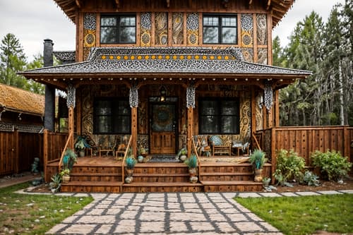 photo from pinterest of bohemian-style exterior designed (house exterior exterior) . with playful patterns and animal hides and bold patterns and mixed patterns and playful textures and woods and natural materials and carefree layers of pattern, texture, and color. . cinematic photo, highly detailed, cinematic lighting, ultra-detailed, ultrarealistic, photorealism, 8k. trending on pinterest. bohemian exterior design style. masterpiece, cinematic light, ultrarealistic+, photorealistic+, 8k, raw photo, realistic, sharp focus on eyes, (symmetrical eyes), (intact eyes), hyperrealistic, highest quality, best quality, , highly detailed, masterpiece, best quality, extremely detailed 8k wallpaper, masterpiece, best quality, ultra-detailed, best shadow, detailed background, detailed face, detailed eyes, high contrast, best illumination, detailed face, dulux, caustic, dynamic angle, detailed glow. dramatic lighting. highly detailed, insanely detailed hair, symmetrical, intricate details, professionally retouched, 8k high definition. strong bokeh. award winning photo.