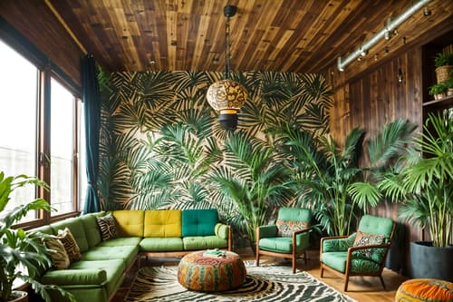 photo from pinterest of bohemian-style interior designed (coworking space interior) with lounge chairs and seating area with sofa and office chairs and office desks and lounge chairs. . with carefree layers of pattern, texture, and color and playful patterns and animal hides and lush green nature and bold patterns and playful textures and natural materials and woods. . cinematic photo, highly detailed, cinematic lighting, ultra-detailed, ultrarealistic, photorealism, 8k. trending on pinterest. bohemian interior design style. masterpiece, cinematic light, ultrarealistic+, photorealistic+, 8k, raw photo, realistic, sharp focus on eyes, (symmetrical eyes), (intact eyes), hyperrealistic, highest quality, best quality, , highly detailed, masterpiece, best quality, extremely detailed 8k wallpaper, masterpiece, best quality, ultra-detailed, best shadow, detailed background, detailed face, detailed eyes, high contrast, best illumination, detailed face, dulux, caustic, dynamic angle, detailed glow. dramatic lighting. highly detailed, insanely detailed hair, symmetrical, intricate details, professionally retouched, 8k high definition. strong bokeh. award winning photo.